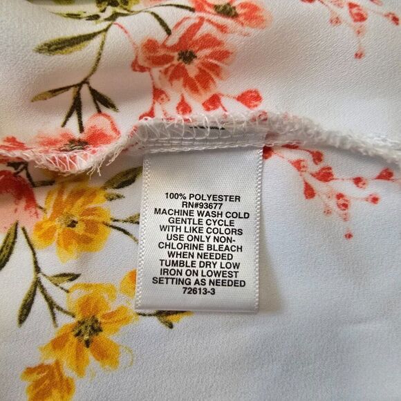 Liz Claiborne Top Floral Short Sleeve Blouse V Neck Spring Career Womens Size L - Picture 8 of 8